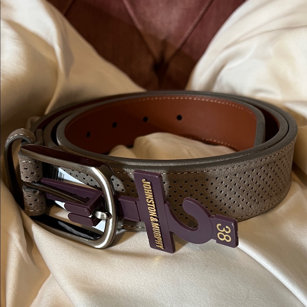 Johnston & Murphy Gray Perforated Leather Belt